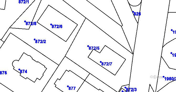 Parcela st. 872/5 v KÚ Podolí, Katastrální mapa