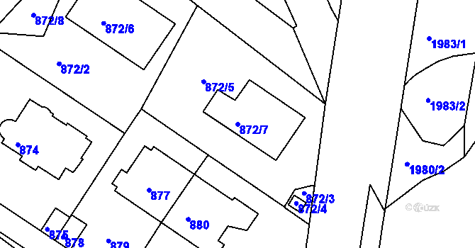 Parcela st. 872/7 v KÚ Podolí, Katastrální mapa