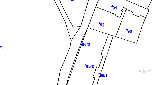 Parcela st. 95/3 v KÚ Podolí, Katastrální mapa