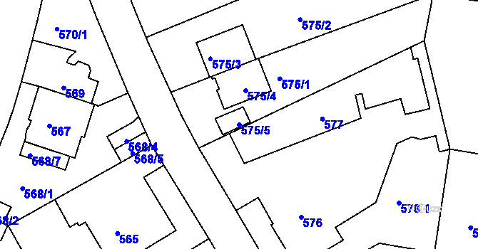 Parcela st. 575/5 v KÚ Podolí, Katastrální mapa