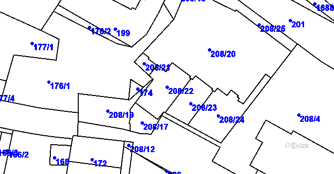 Parcela st. 208/22 v KÚ Podolí, Katastrální mapa