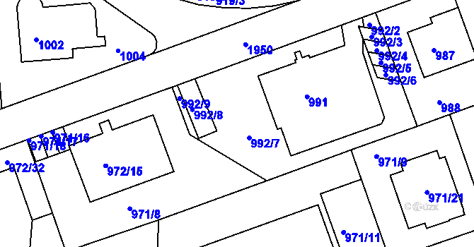 Parcela st. 992/1 v KÚ Podolí, Katastrální mapa
