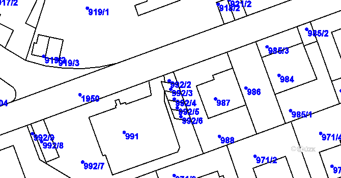 Parcela st. 992/3 v KÚ Podolí, Katastrální mapa