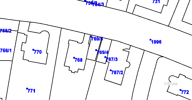 Parcela st. 769/4 v KÚ Podolí, Katastrální mapa