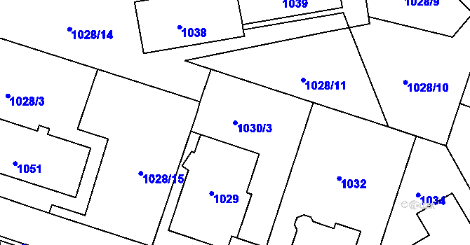 Parcela st. 1030/3 v KÚ Podolí, Katastrální mapa