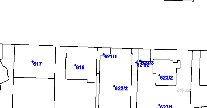 Parcela st. 621/1 v KÚ Podolí, Katastrální mapa