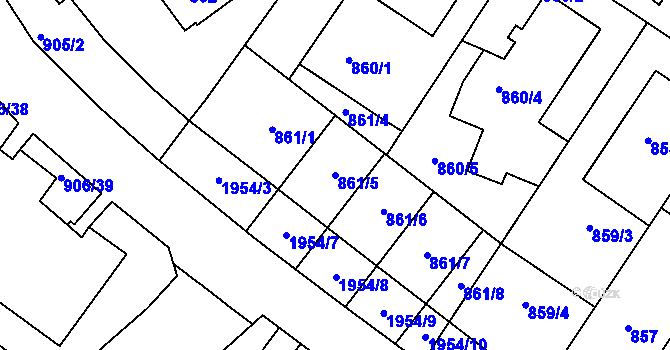 Parcela st. 861/5 v KÚ Podolí, Katastrální mapa