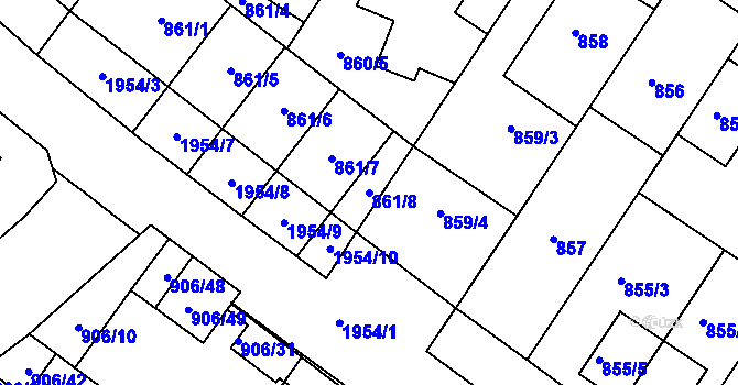 Parcela st. 861/8 v KÚ Podolí, Katastrální mapa