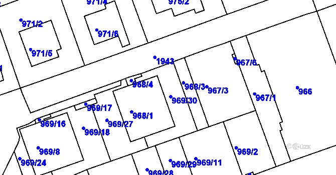 Parcela st. 968/2 v KÚ Podolí, Katastrální mapa