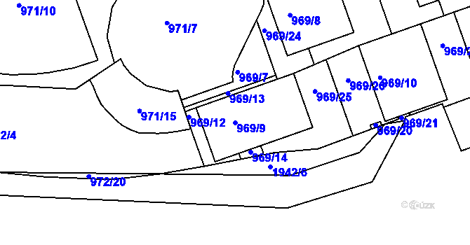 Parcela st. 969/9 v KÚ Podolí, Katastrální mapa