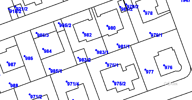 Parcela st. 983/1 v KÚ Podolí, Katastrální mapa