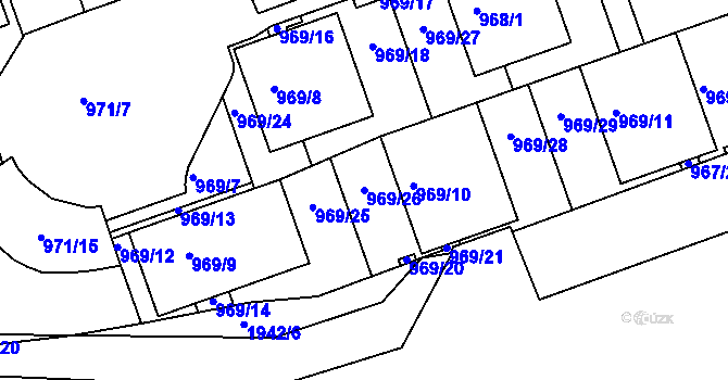 Parcela st. 969/26 v KÚ Podolí, Katastrální mapa
