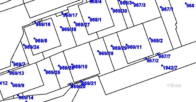 Parcela st. 969/28 v KÚ Podolí, Katastrální mapa