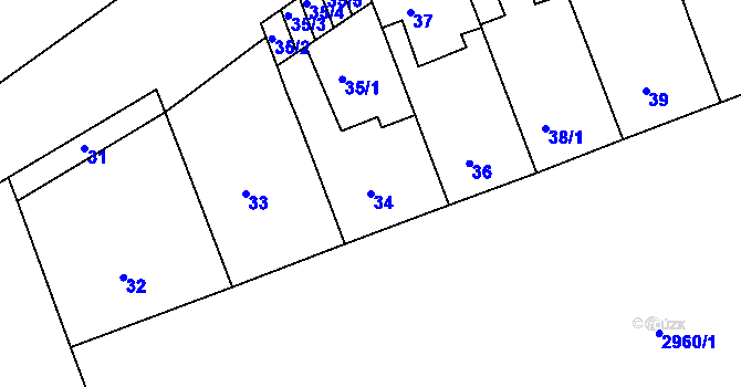 Parcela st. 34 v KÚ Nusle, Katastrální mapa