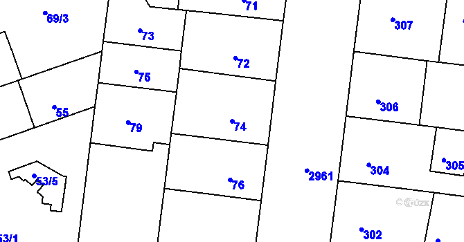 Parcela st. 74 v KÚ Nusle, Katastrální mapa