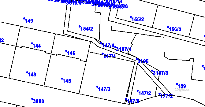 Parcela st. 147/4 v KÚ Nusle, Katastrální mapa
