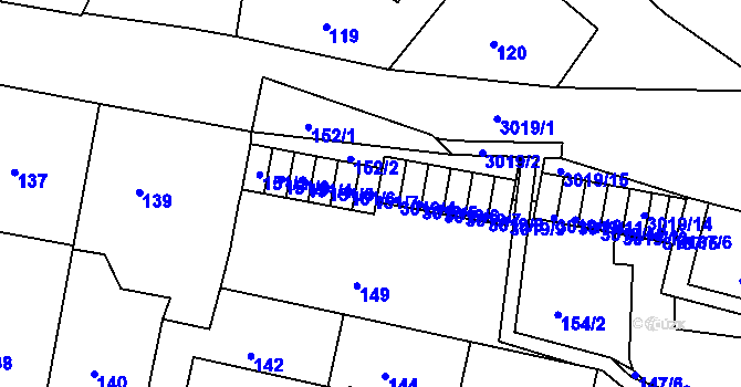Parcela st. 151/7 v KÚ Nusle, Katastrální mapa