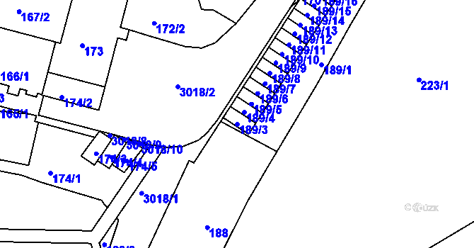 Parcela st. 189/3 v KÚ Nusle, Katastrální mapa