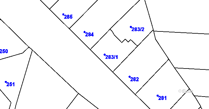 Parcela st. 283/1 v KÚ Nusle, Katastrální mapa