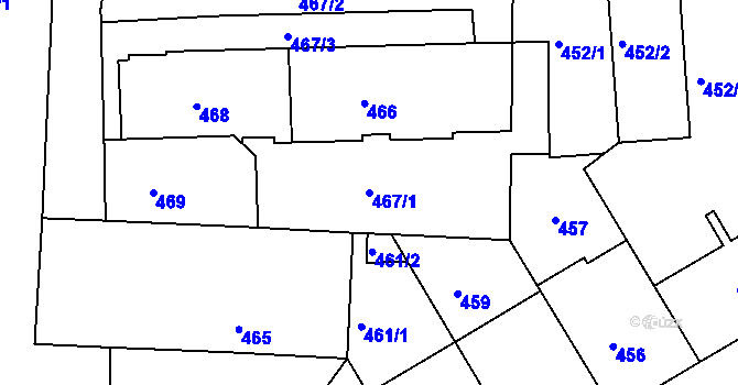 Parcela st. 467/1 v KÚ Nusle, Katastrální mapa