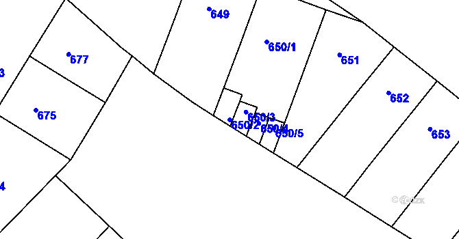 Parcela st. 650/2 v KÚ Nusle, Katastrální mapa