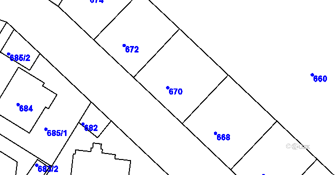 Parcela st. 670 v KÚ Nusle, Katastrální mapa