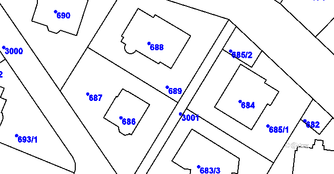 Parcela st. 689 v KÚ Nusle, Katastrální mapa