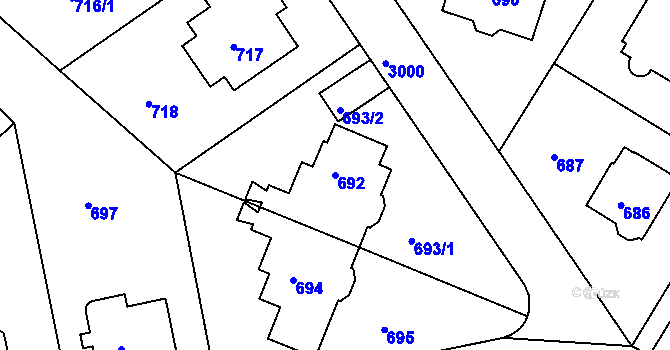 Parcela st. 692 v KÚ Nusle, Katastrální mapa