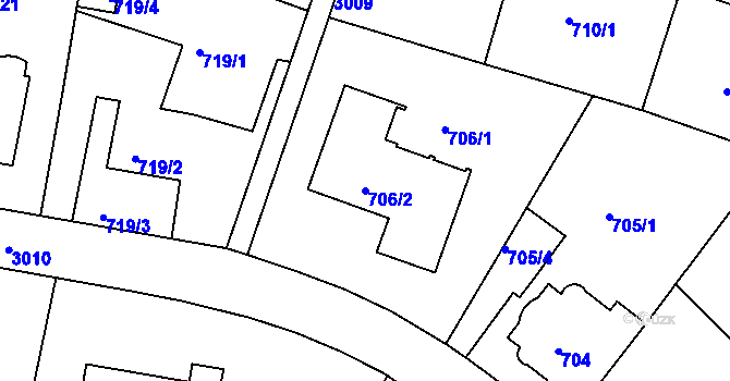 Parcela st. 706/2 v KÚ Nusle, Katastrální mapa