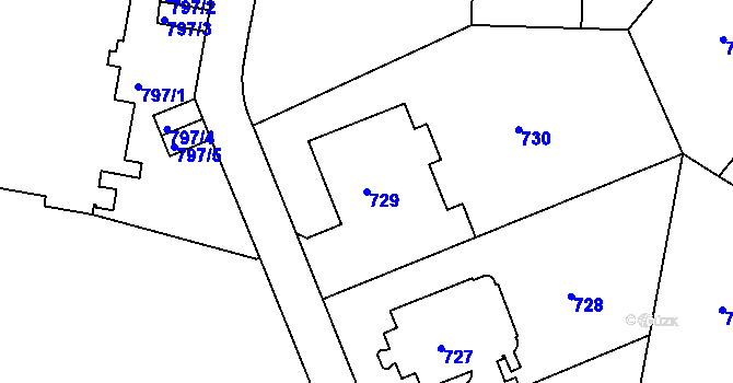 Parcela st. 729 v KÚ Nusle, Katastrální mapa