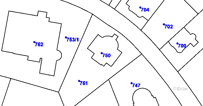 Parcela st. 750 v KÚ Nusle, Katastrální mapa