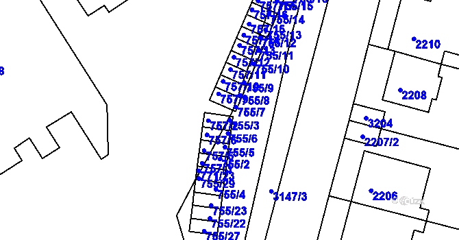 Parcela st. 755/3 v KÚ Nusle, Katastrální mapa
