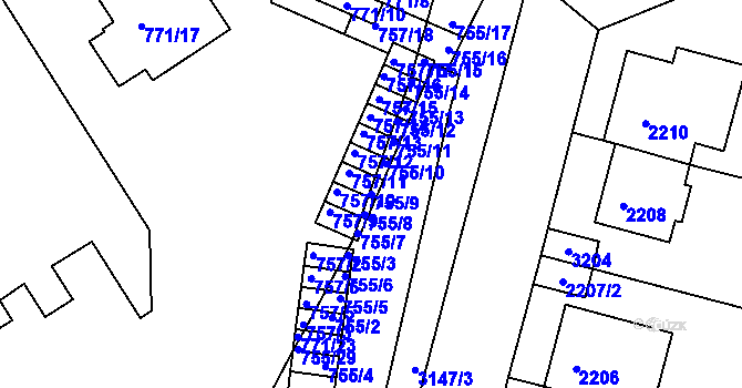 Parcela st. 755/9 v KÚ Nusle, Katastrální mapa