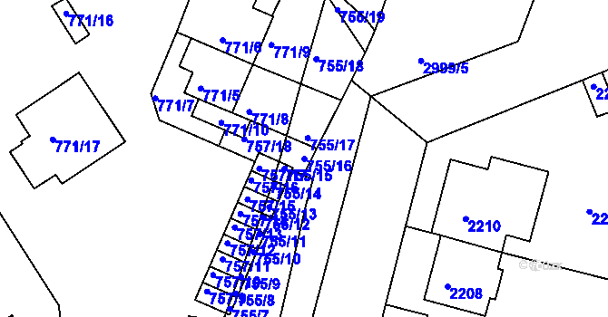 Parcela st. 755/16 v KÚ Nusle, Katastrální mapa