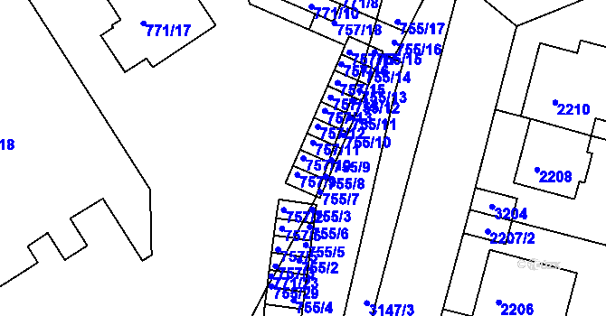 Parcela st. 757/10 v KÚ Nusle, Katastrální mapa