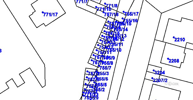 Parcela st. 757/11 v KÚ Nusle, Katastrální mapa