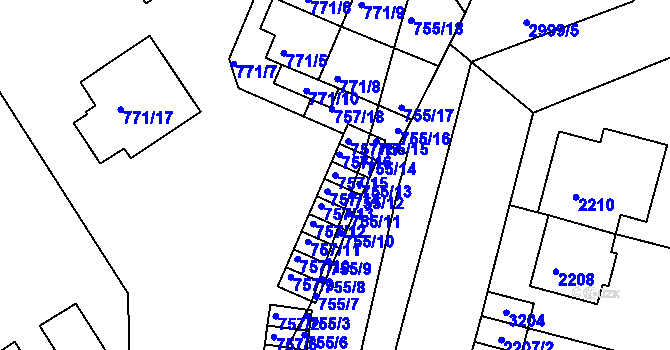 Parcela st. 757/15 v KÚ Nusle, Katastrální mapa