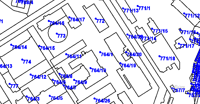 Parcela st. 764/1 v KÚ Nusle, Katastrální mapa