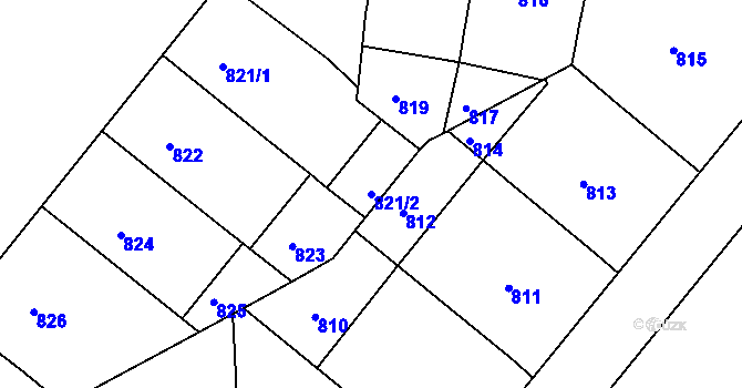 Parcela st. 821/2 v KÚ Nusle, Katastrální mapa