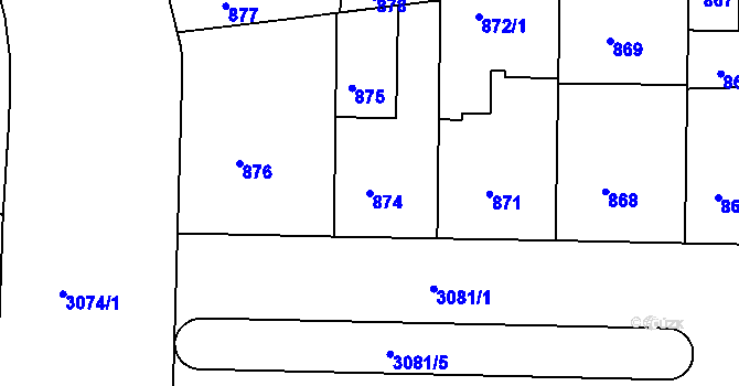 Parcela st. 874 v KÚ Nusle, Katastrální mapa