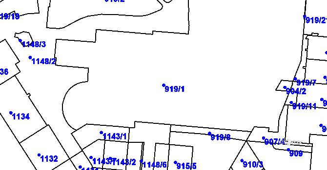 Parcela st. 919/1 v KÚ Nusle, Katastrální mapa