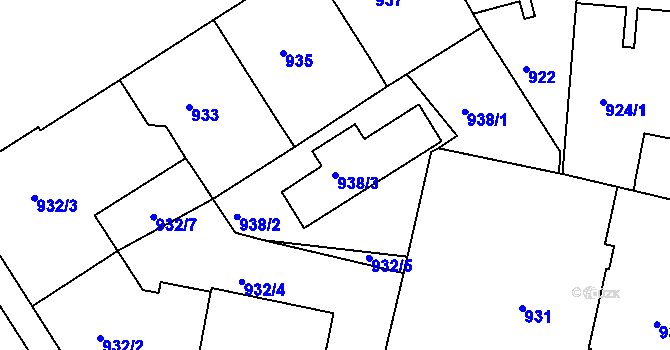 Parcela st. 938/3 v KÚ Nusle, Katastrální mapa