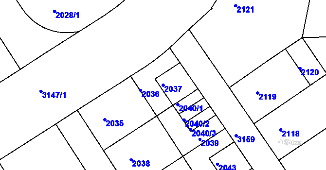 Parcela st. 2037 v KÚ Nusle, Katastrální mapa