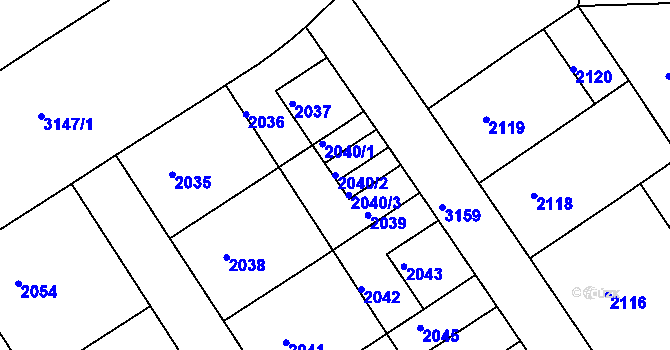 Parcela st. 2040/2 v KÚ Nusle, Katastrální mapa