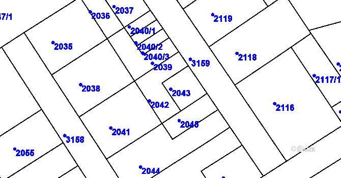 Parcela st. 2043 v KÚ Nusle, Katastrální mapa