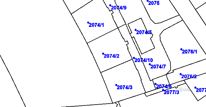 Parcela st. 2074/2 v KÚ Nusle, Katastrální mapa