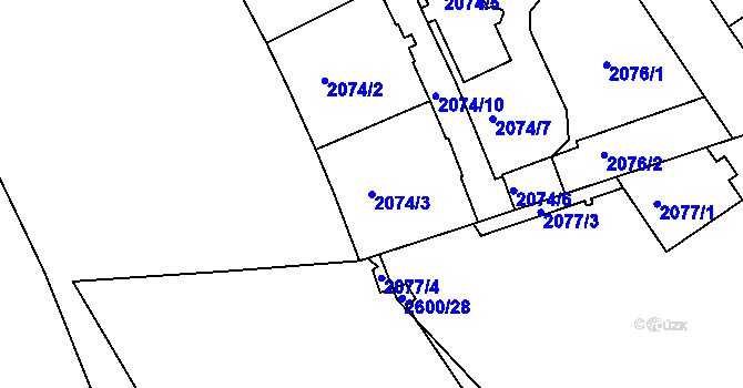 Parcela st. 2074/3 v KÚ Nusle, Katastrální mapa