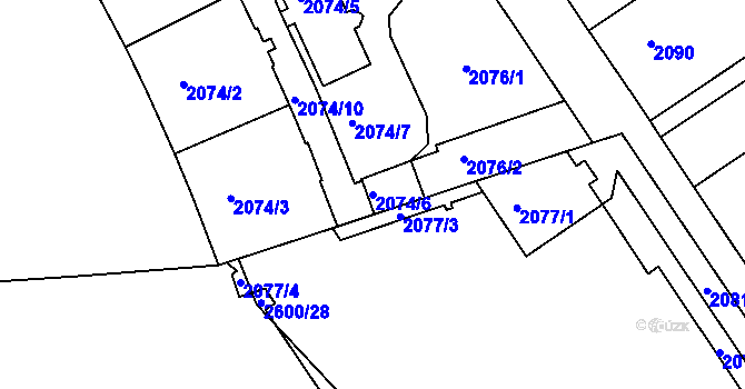 Parcela st. 2074/6 v KÚ Nusle, Katastrální mapa