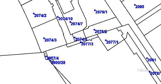 Parcela st. 2077/3 v KÚ Nusle, Katastrální mapa