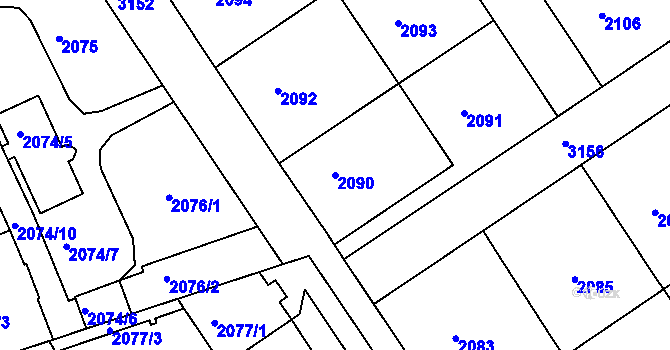 Parcela st. 2090 v KÚ Nusle, Katastrální mapa